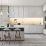 white modern kitchen with island