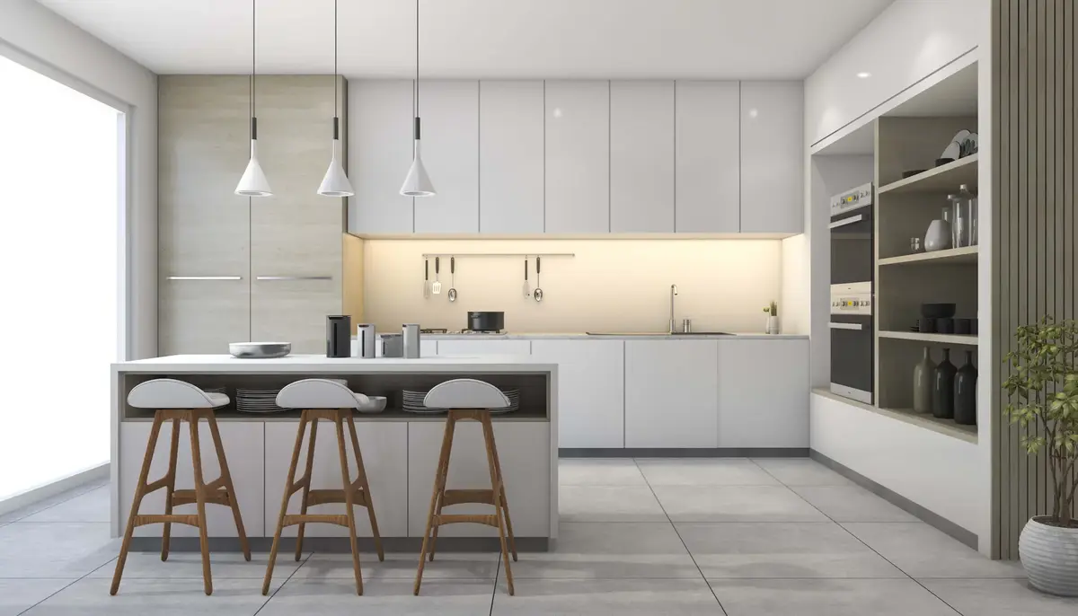 white modern kitchen with island