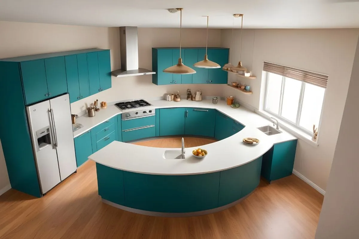 curved kitchen island is used to tranform kitchen remodeling