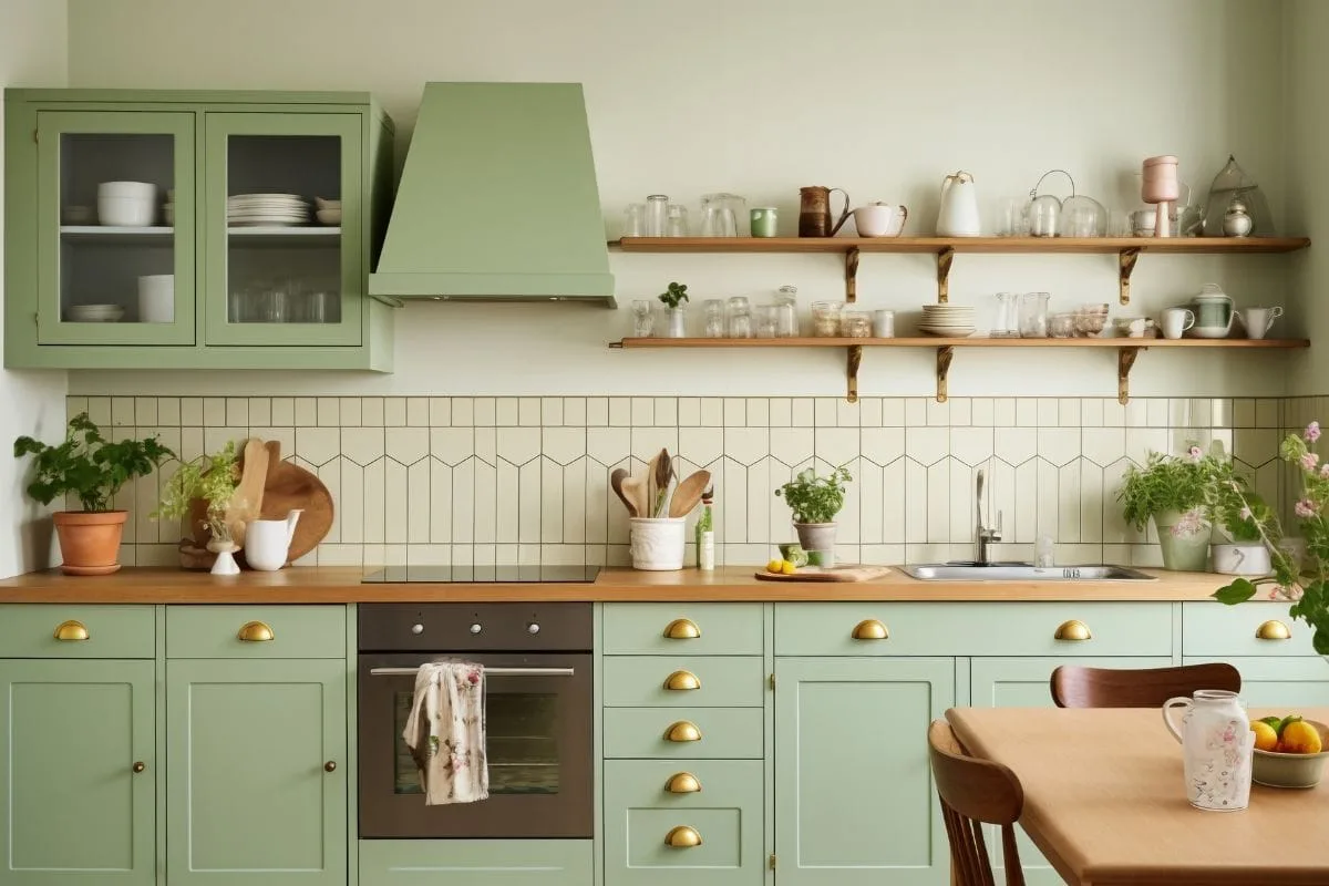 green is used in the kitchen design