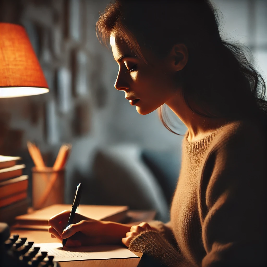 Isolde Carrington - Author typing on his desk.