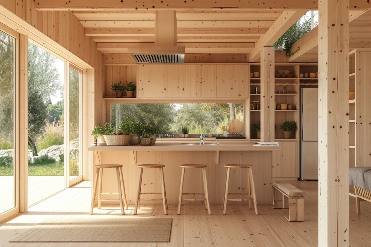 kitchen is remodeled with walnut wood