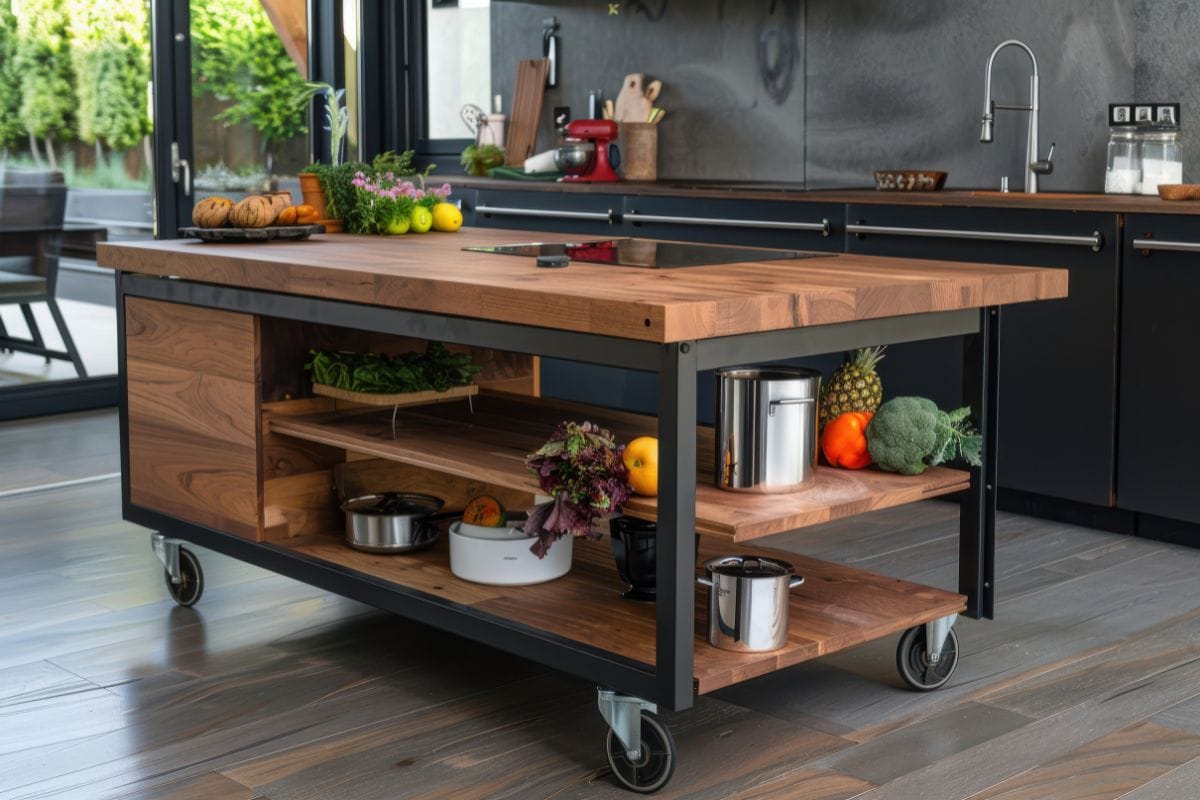 mobile kitchen island is used in a kitchen