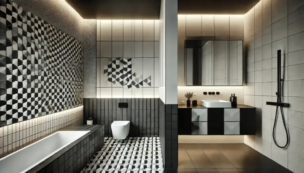 bathroom remodel idea with black and white geometric shapes