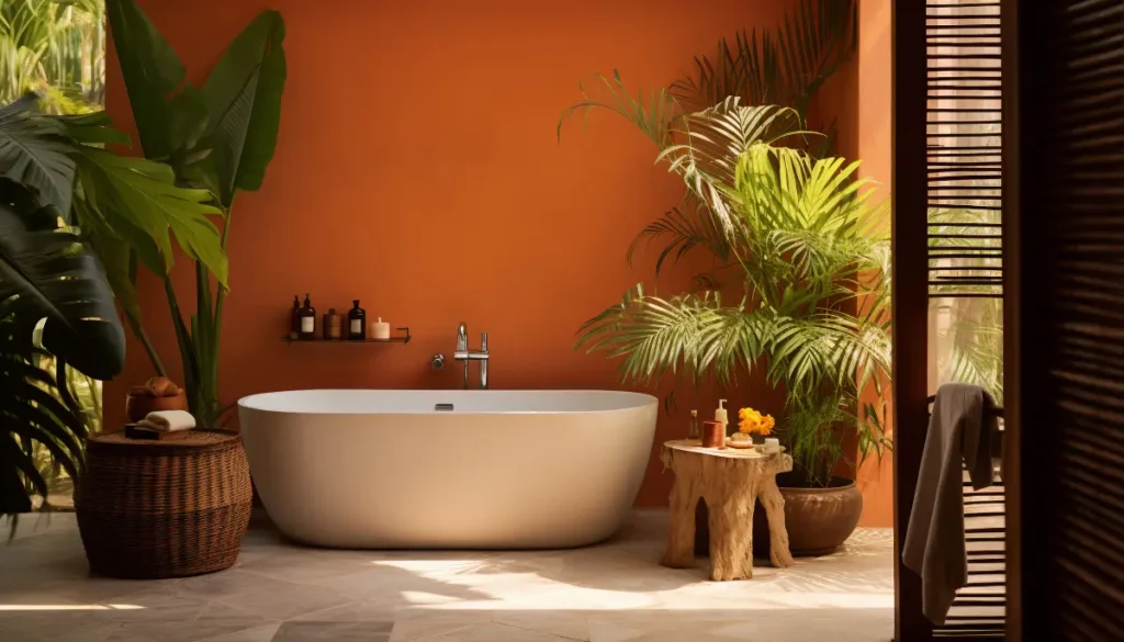 bathroom remodel ideas with lively plants on bath