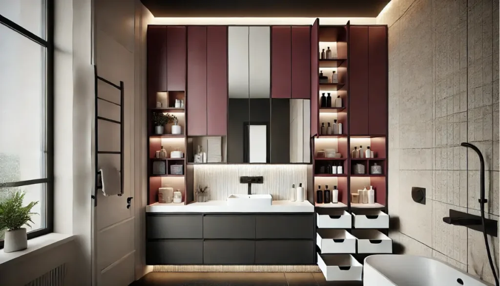 modern built in storage bathroom