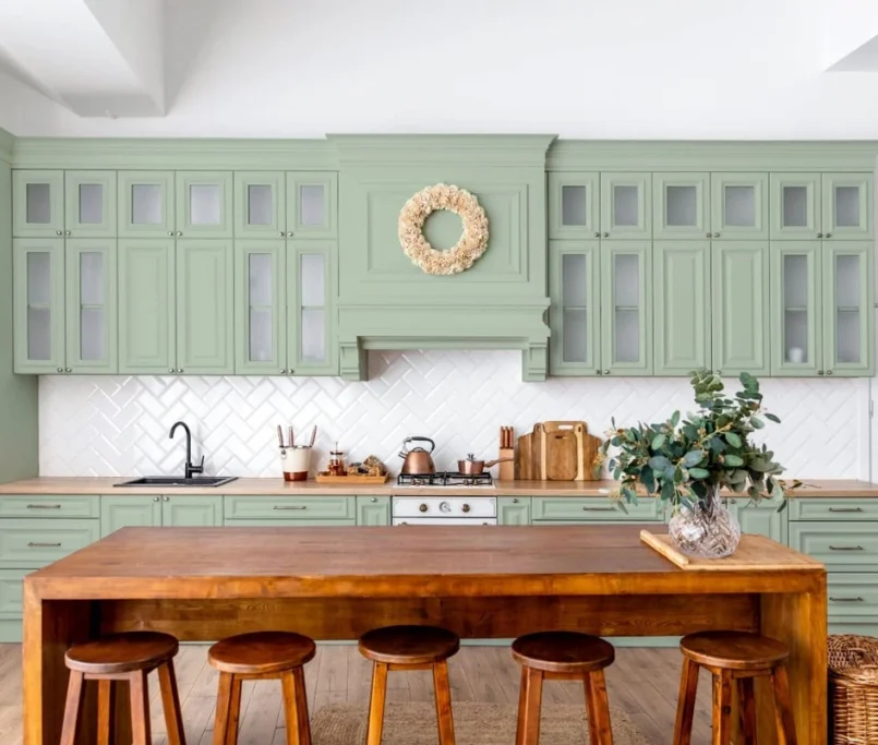 green kitchen cabinets installed in Sterling VA