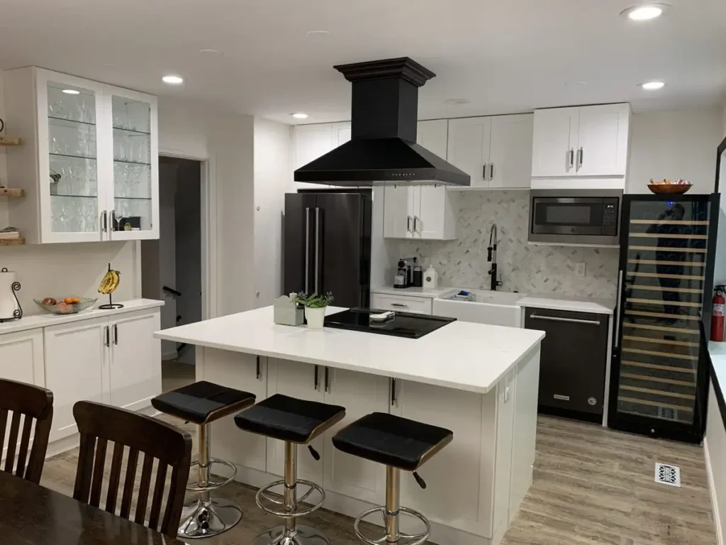 kitchen with a island and white countertops