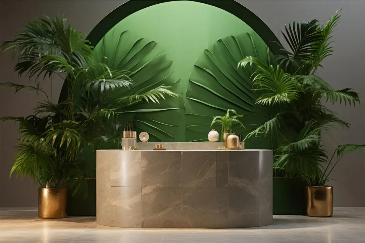 green bathroom with many plants