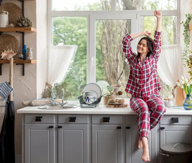 a kitchen is designed to use natural light