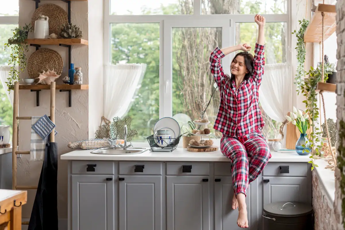 a kitchen is designed to use natural light