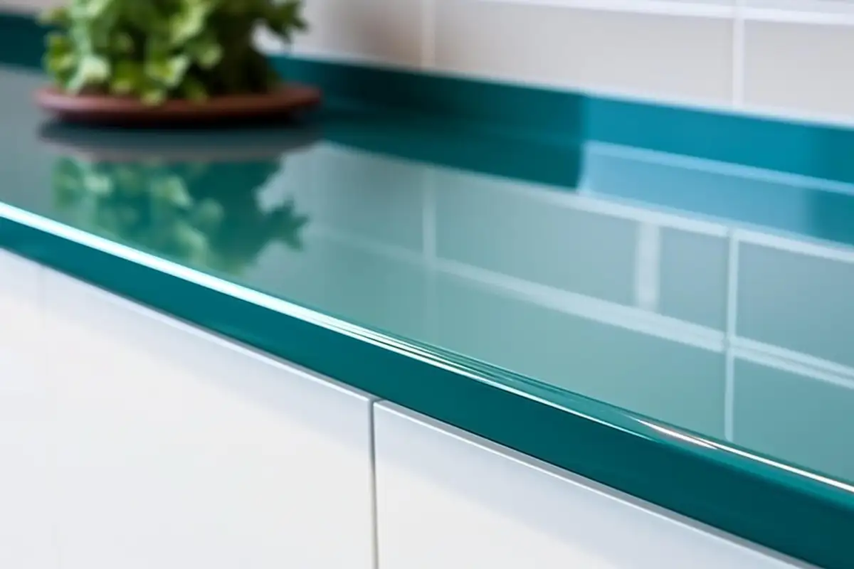 green blue glass countertop