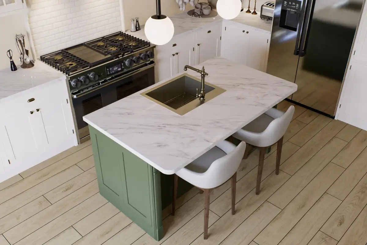 laminate kitchen countertop on brown floor