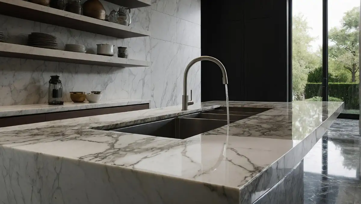 Modern kitchen with dark granite countertop type