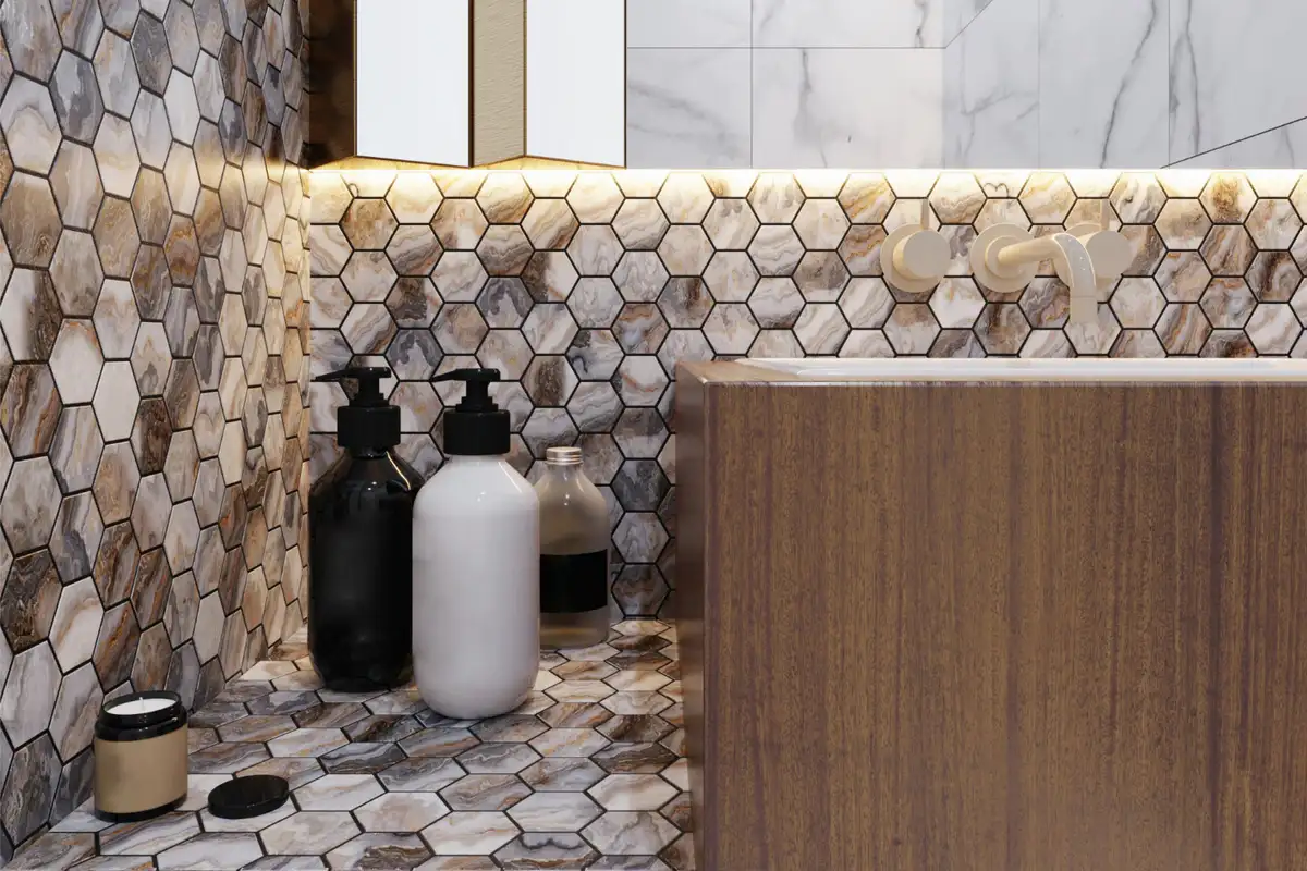 bathroom with Hexagonal Tiles