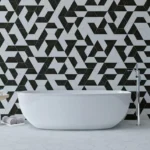 black white geometric bathroom tiles