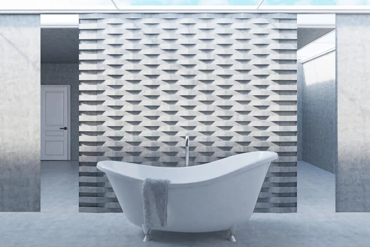 grey bath designed with texture 3D tiles