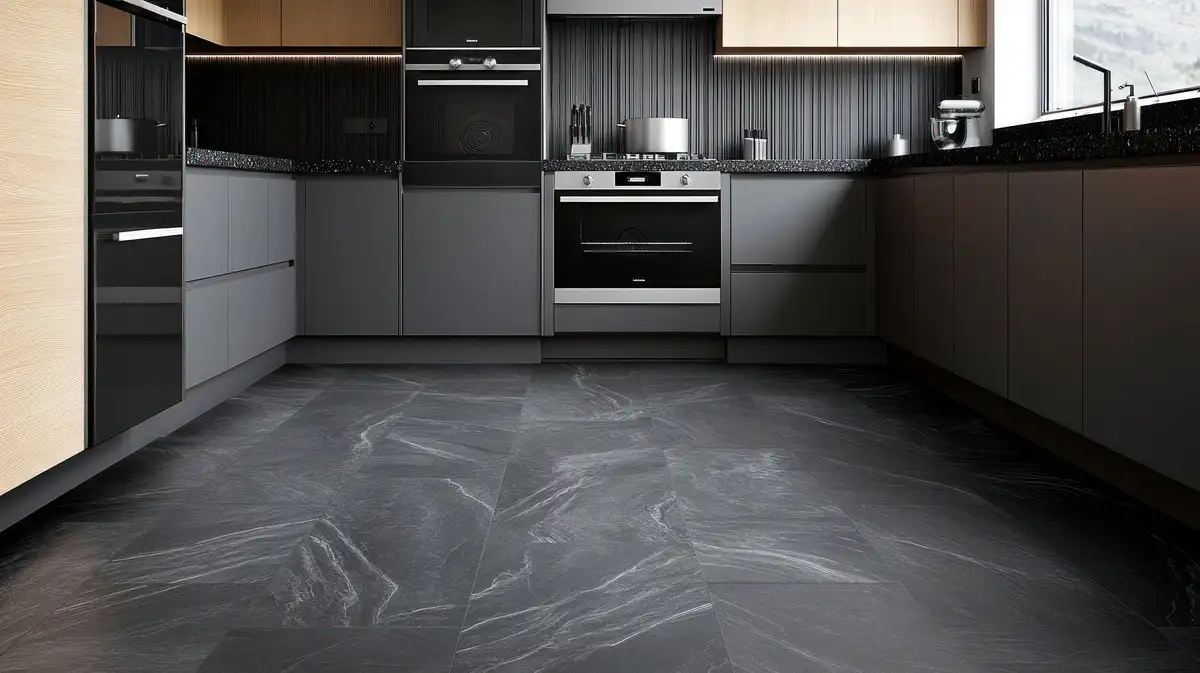 kitchen with black floor design