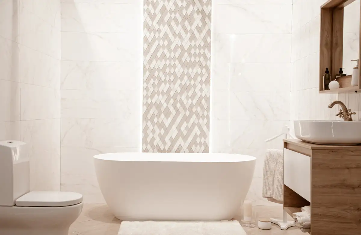 white bathroom with texture surface