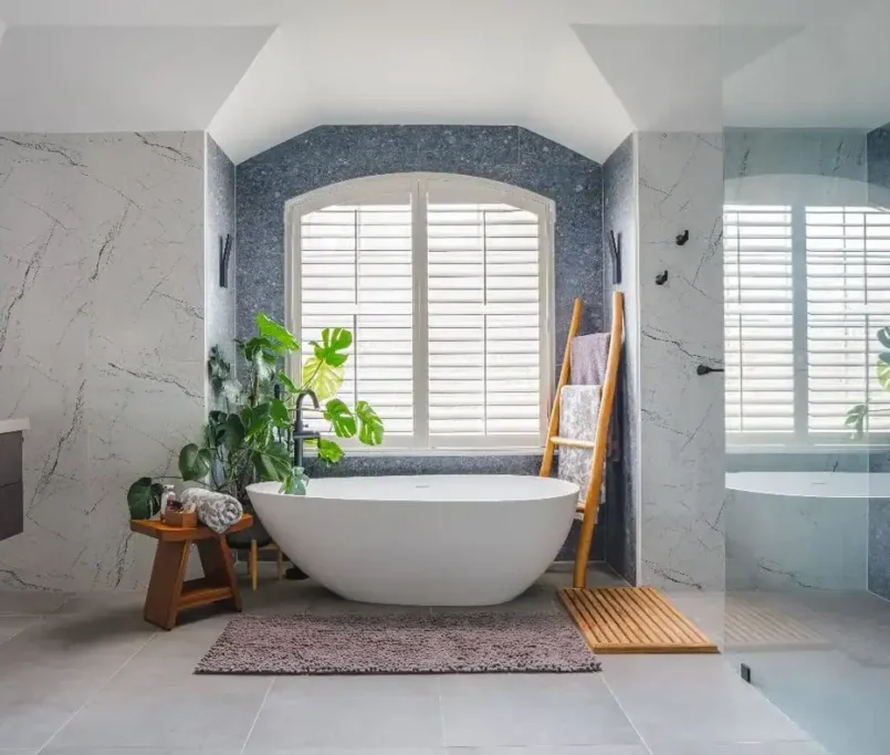 grey stylish bathroom designed by bathroom contractors
