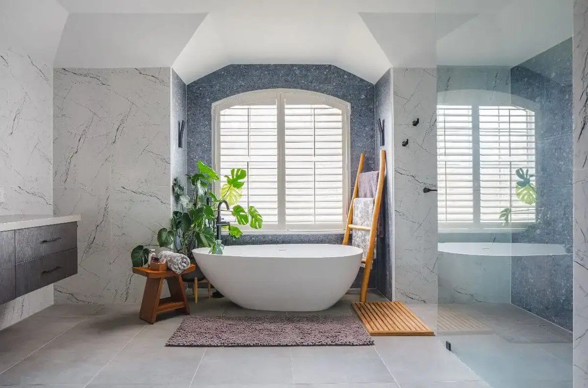 grey stylish bathroom designed by bathroom contractors