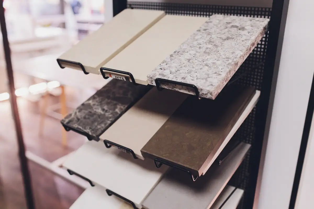 Colorful Quarts vs Granite Counertops in home store