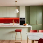 apple green and cherry red color kitchen