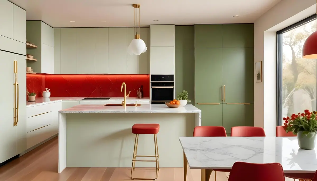 apple green and cherry red color kitchen