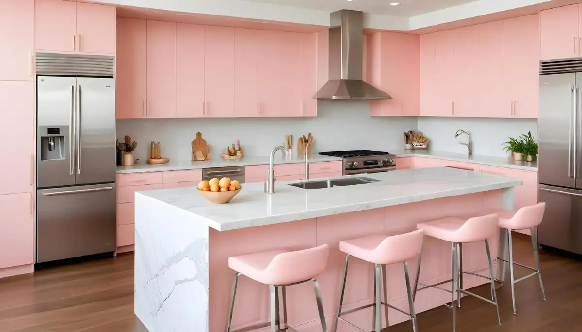 Baby Pink with Gray and White Colors kitchen design