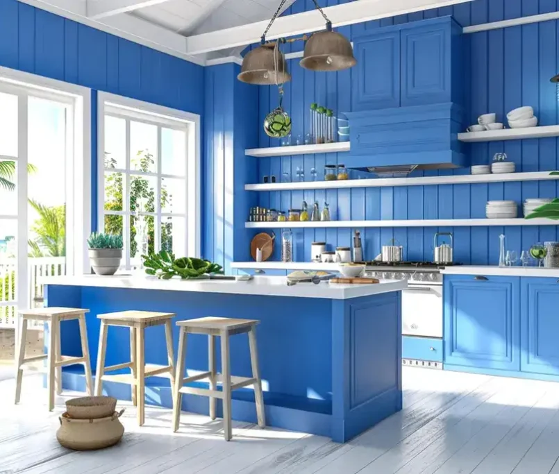 blue and white kitchen color design