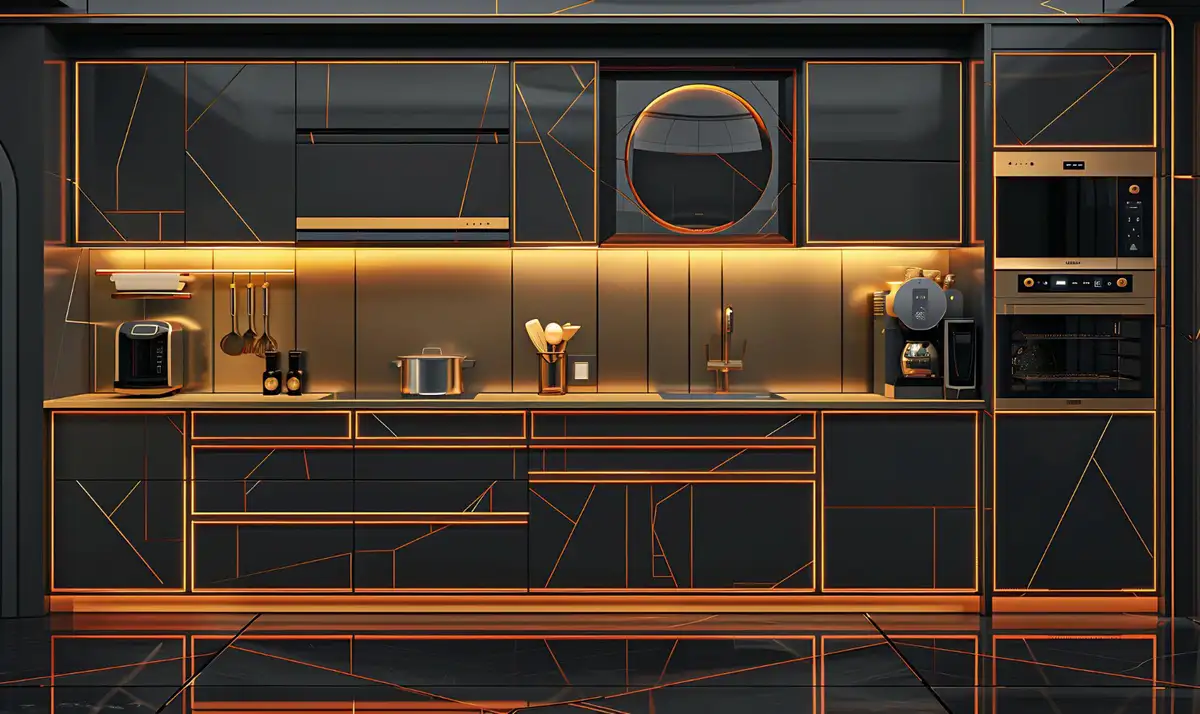 gold and metallic color kitchen