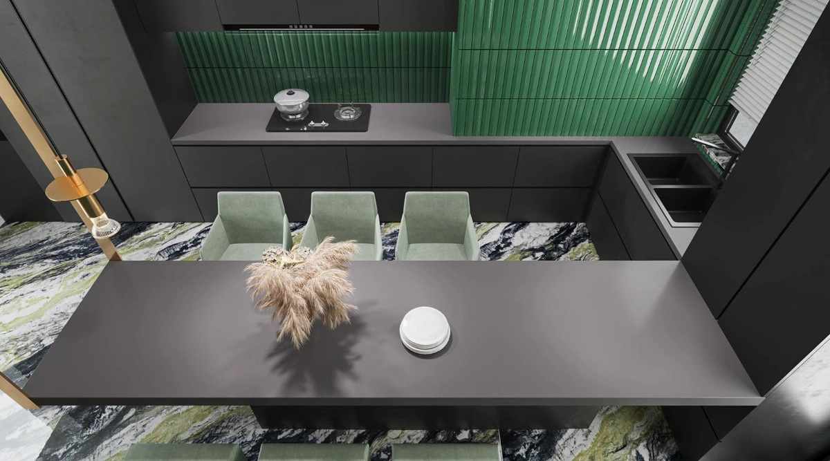 grey green dark kitchen design