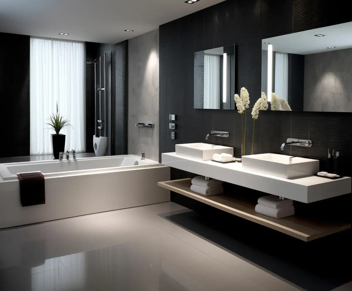 Black, White and Wood Tones bath color