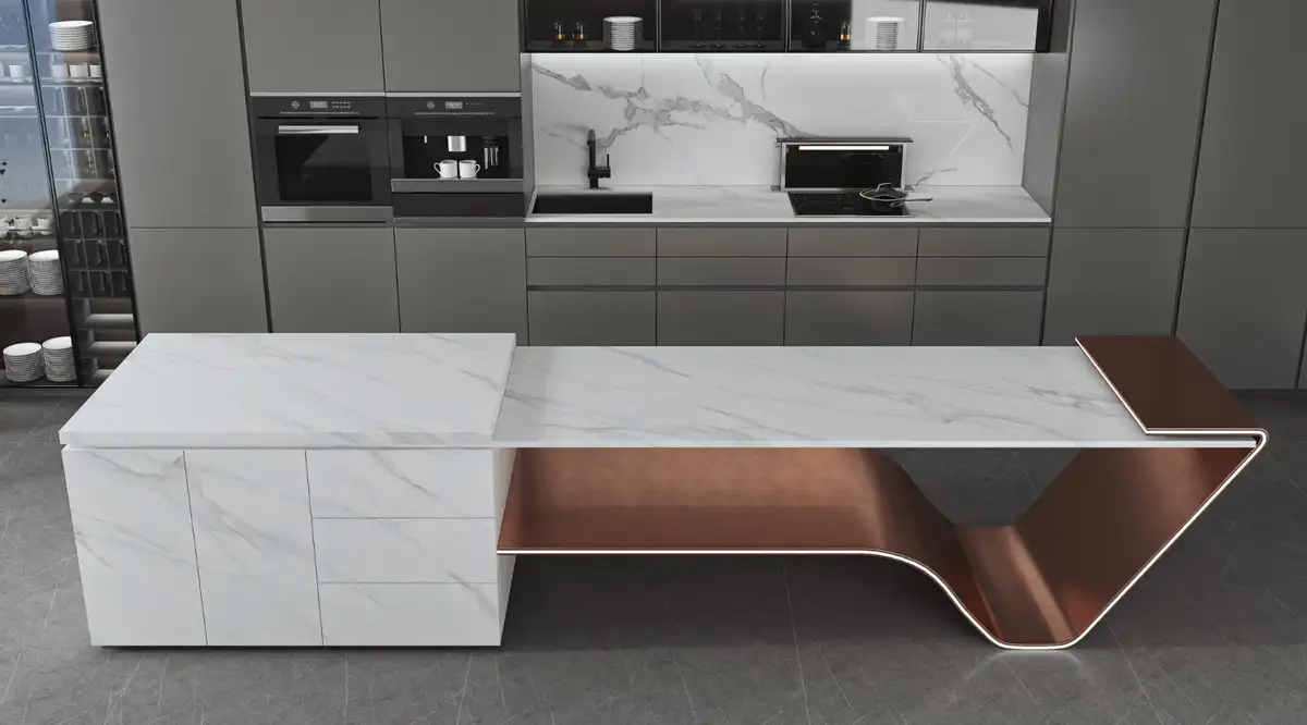 kitchen island ideas with marble and metal mix