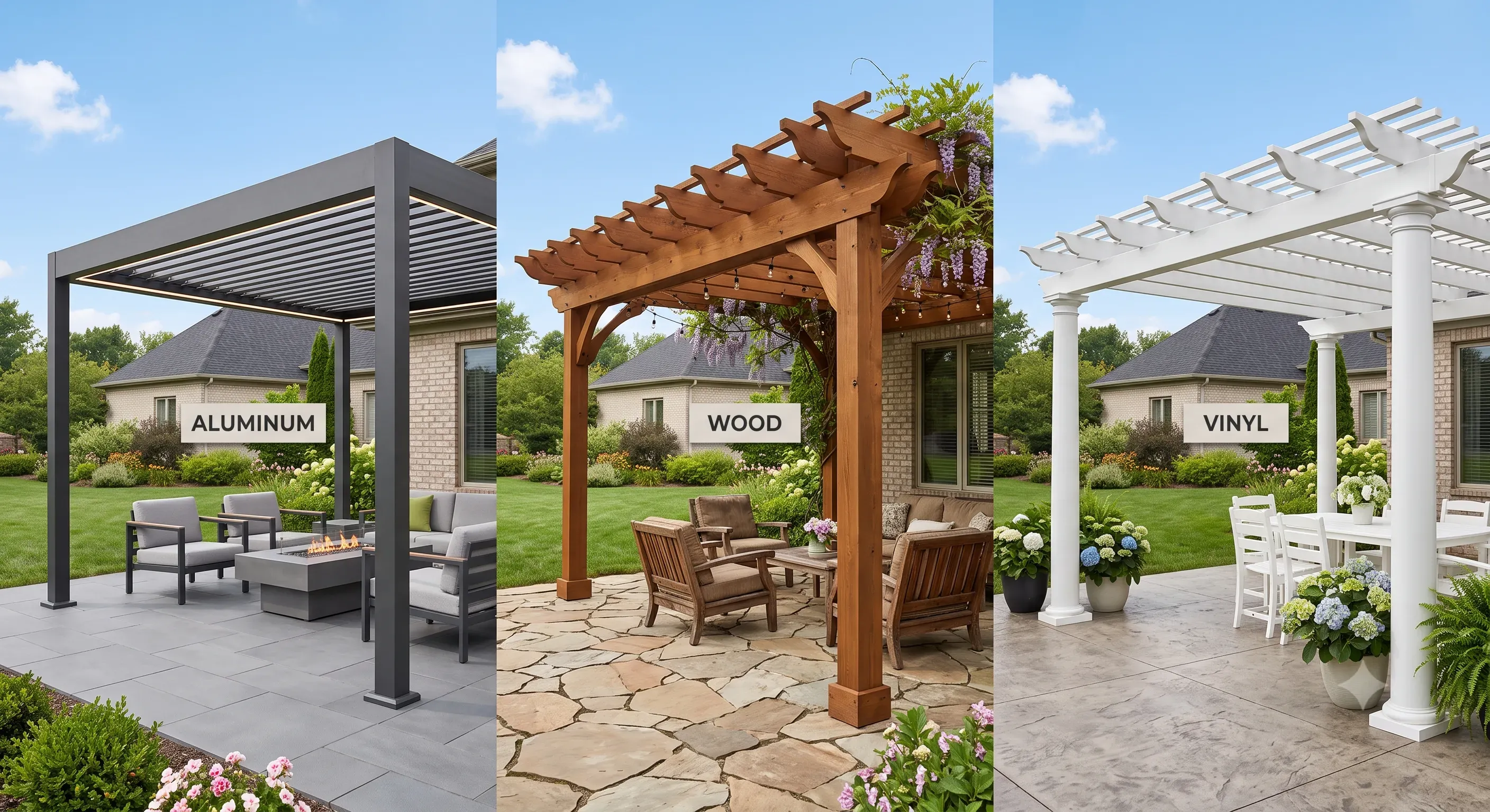 Cedar wood pergola with warm natural grain in a Northern Virginia backyard
