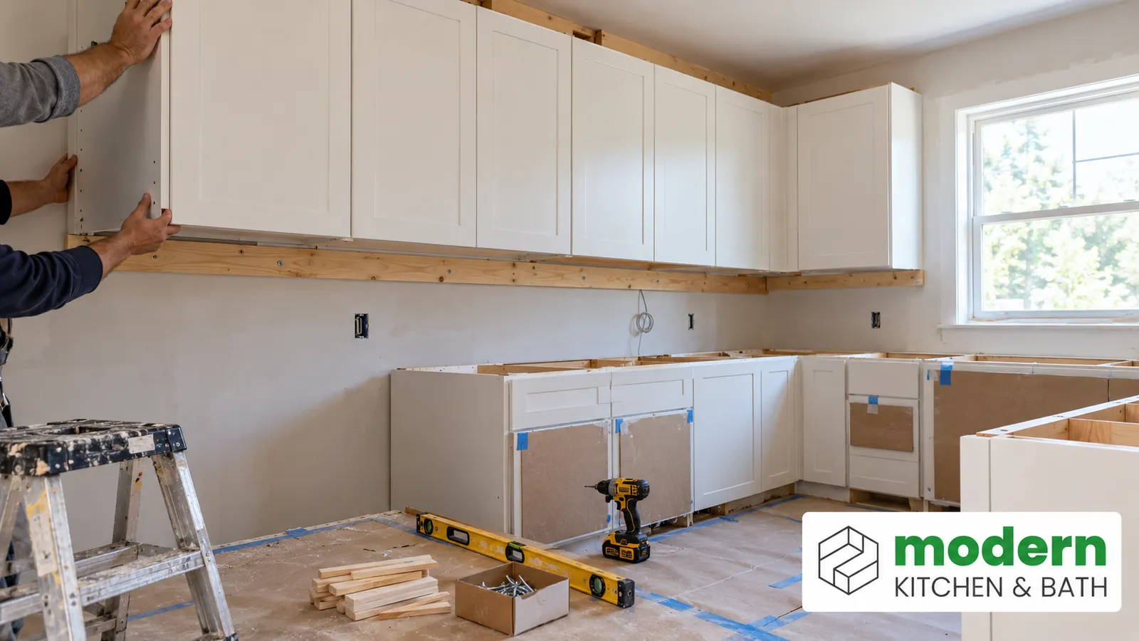 Kitchen cabinet installation in progress in a Northern Virginia home